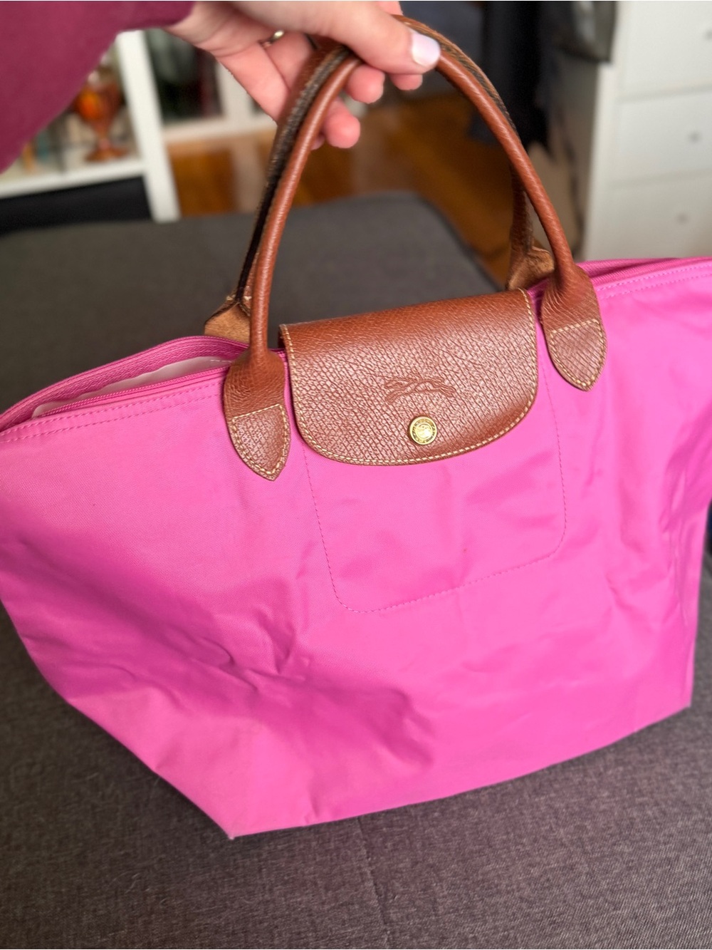 Longchamp Le Pilage Large Pink Top-Handle Tote Bag - Picture 3 of 10